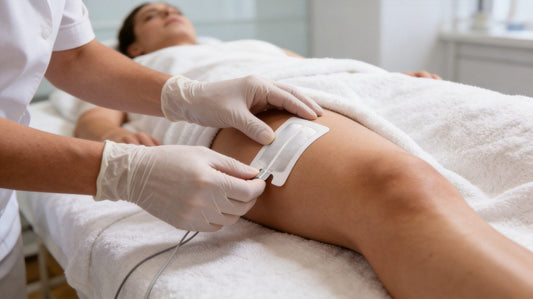 ESU grounding pad placement on a patient thigh — iTech Aesthetics guide