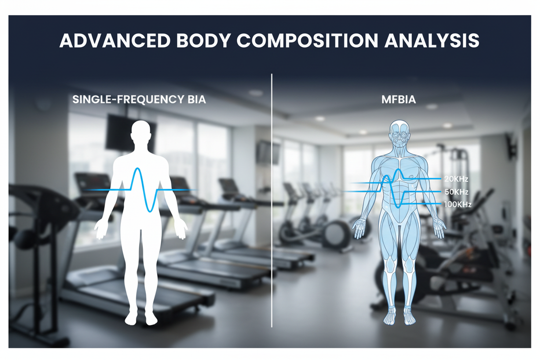 MFBIA vs single-frequency BIA comparison diagram for gym body composition analyzer selection guide