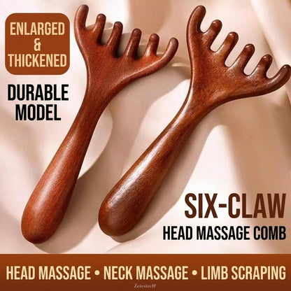 Wooden Scalp Massager Comb, 6-Claw Wood Therapy Gua Sha Tool – Meridian Head Massager for Scalp Care, Lymphatic Drainage, Face & Jawline