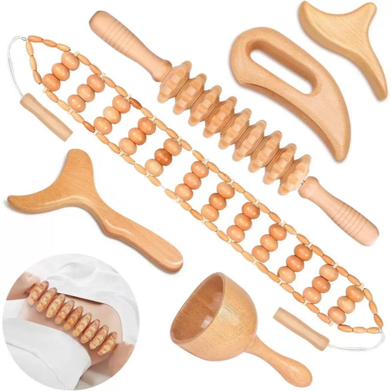 6-in-1 Wood Therapy Massage Tools Set – Maderoterapia Kit for Body Sculpting & Lymphatic Drainage